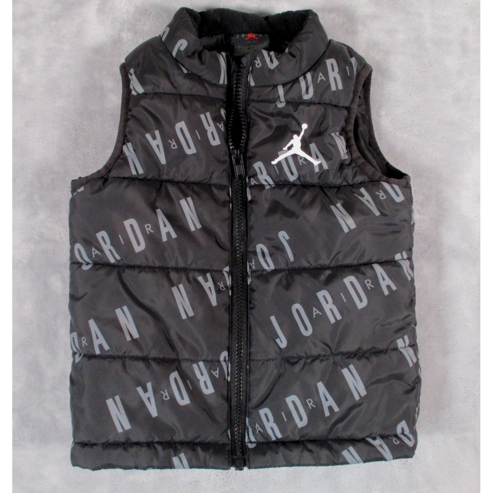 Nike Air Jordan Toddler 3T Puffer Vest Black All Over Logo Print Jumpman Zip up